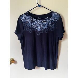 Croft & Barrow Navy Blue Paisley Graphic Classic Tee Cotton Shirt XXL Womens